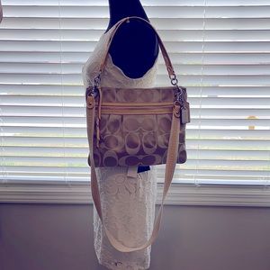 Coach Poppy Khaki Signature Sunflower Yellow Leather...